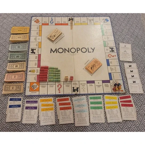 Vintage 1935 Blue Monopoly Board Game 99% Complete